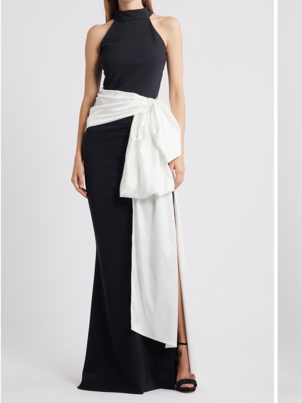 Chiara Boni Sarity Bow Sleeveless Gown Dress Maxi Black White 42 / US 6